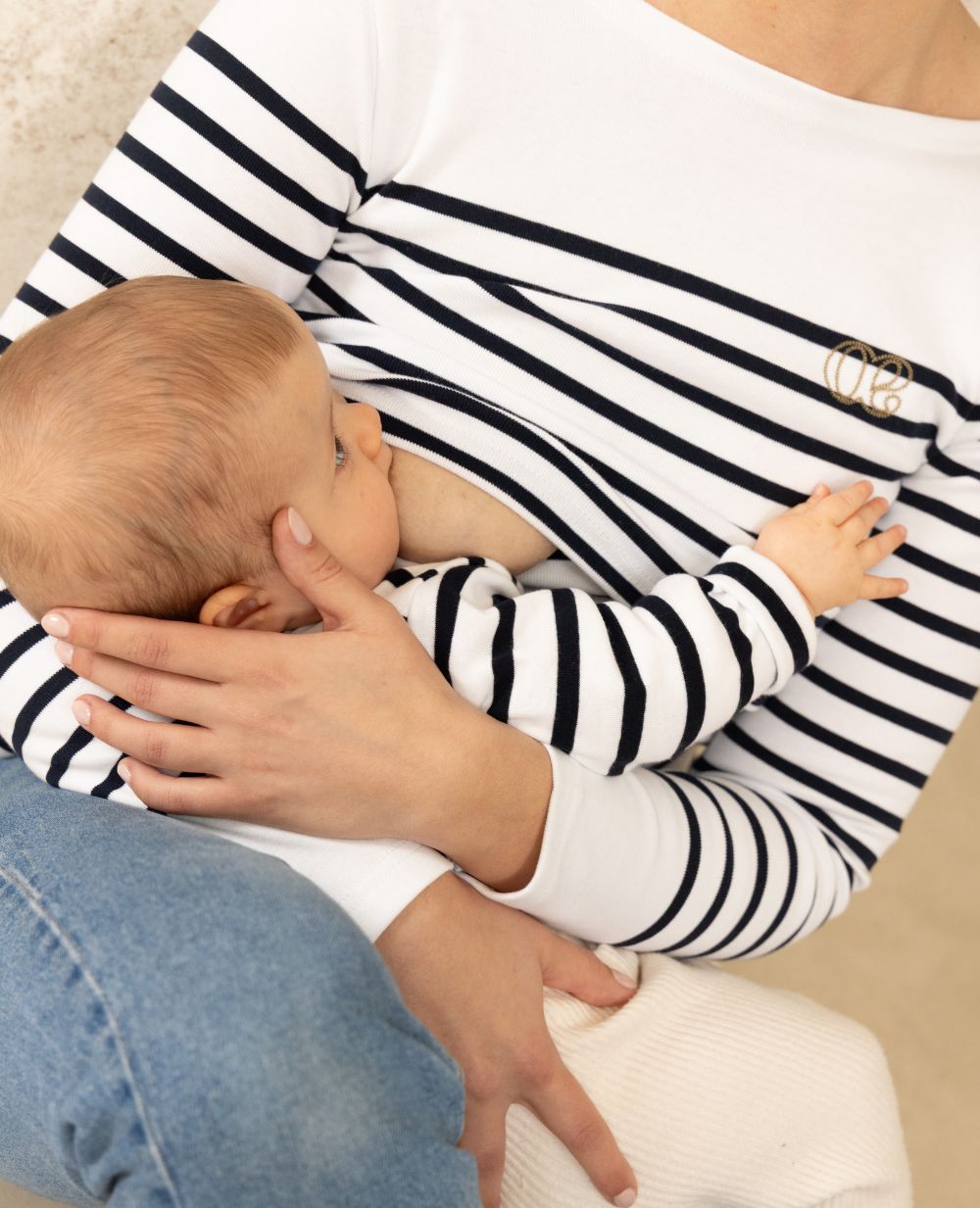 Maglia premaman e per l'allattamento Benodet - Bianco/Blu marino