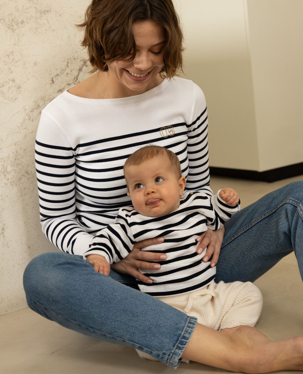 Maglia premaman e per l'allattamento Benodet - Bianco/Blu marino