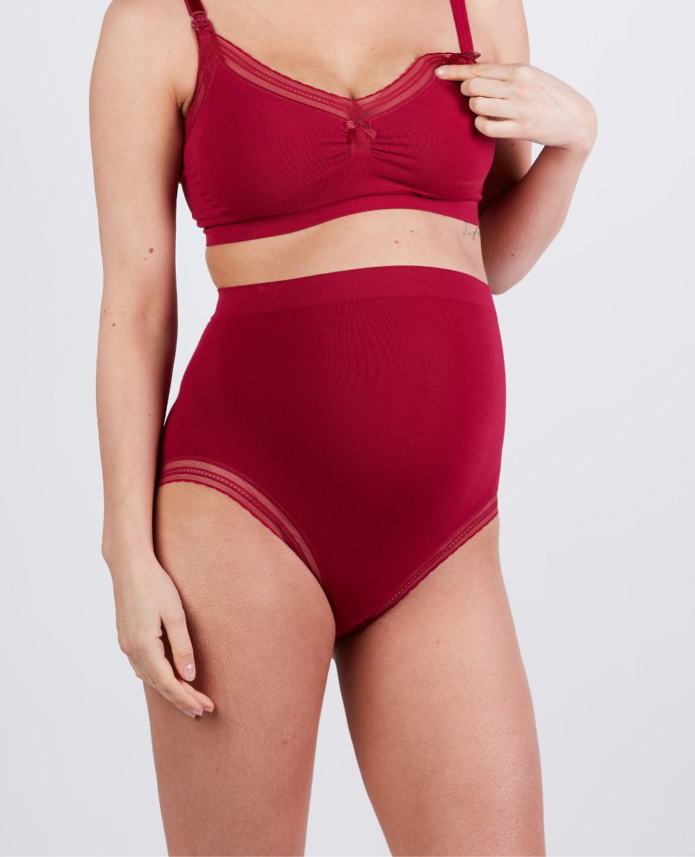Seamless maternity high waist brief Milk burgundy