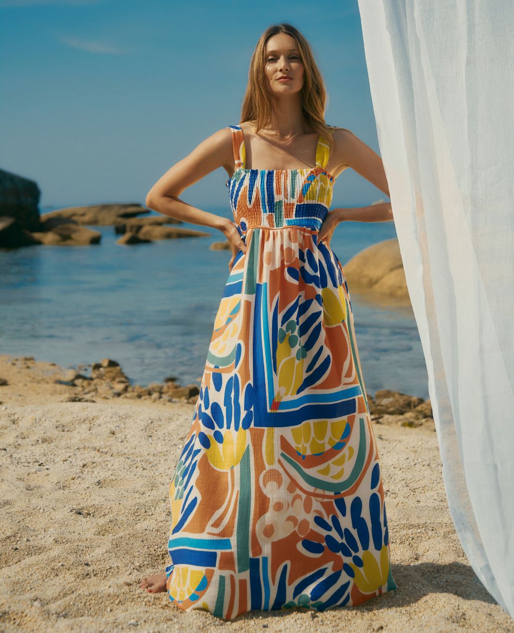 Maxi robe smock Naiade - Multico