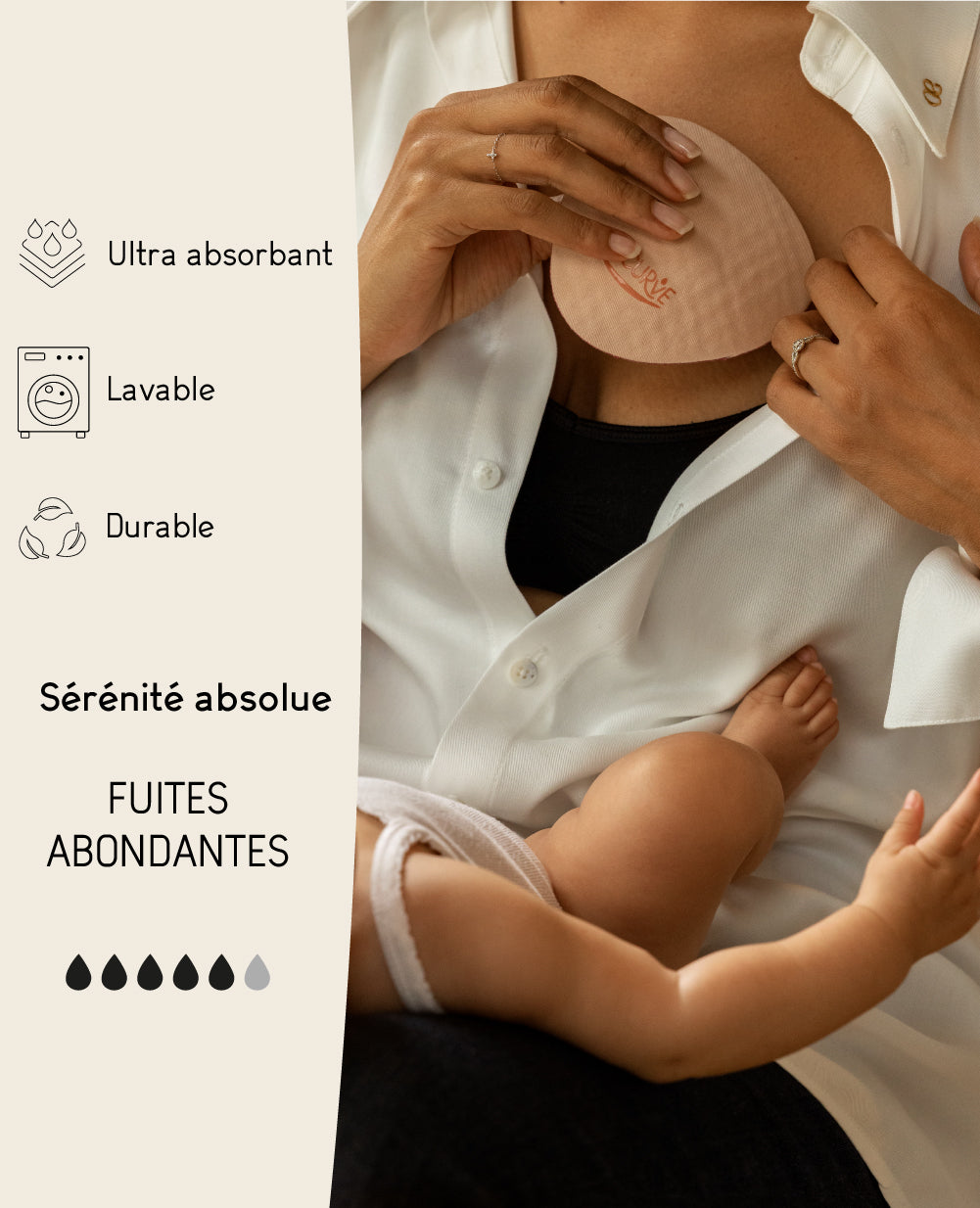 Pack 2 paires - Coussinets d'allaitement lavables - fuites abondantes