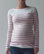 Marinière Made in France coton bio blanc rose