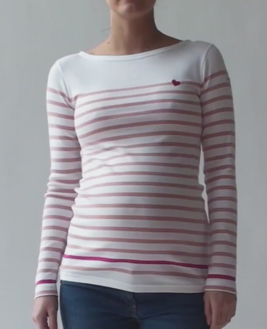 Marinière Made in France coton bio blanc rose