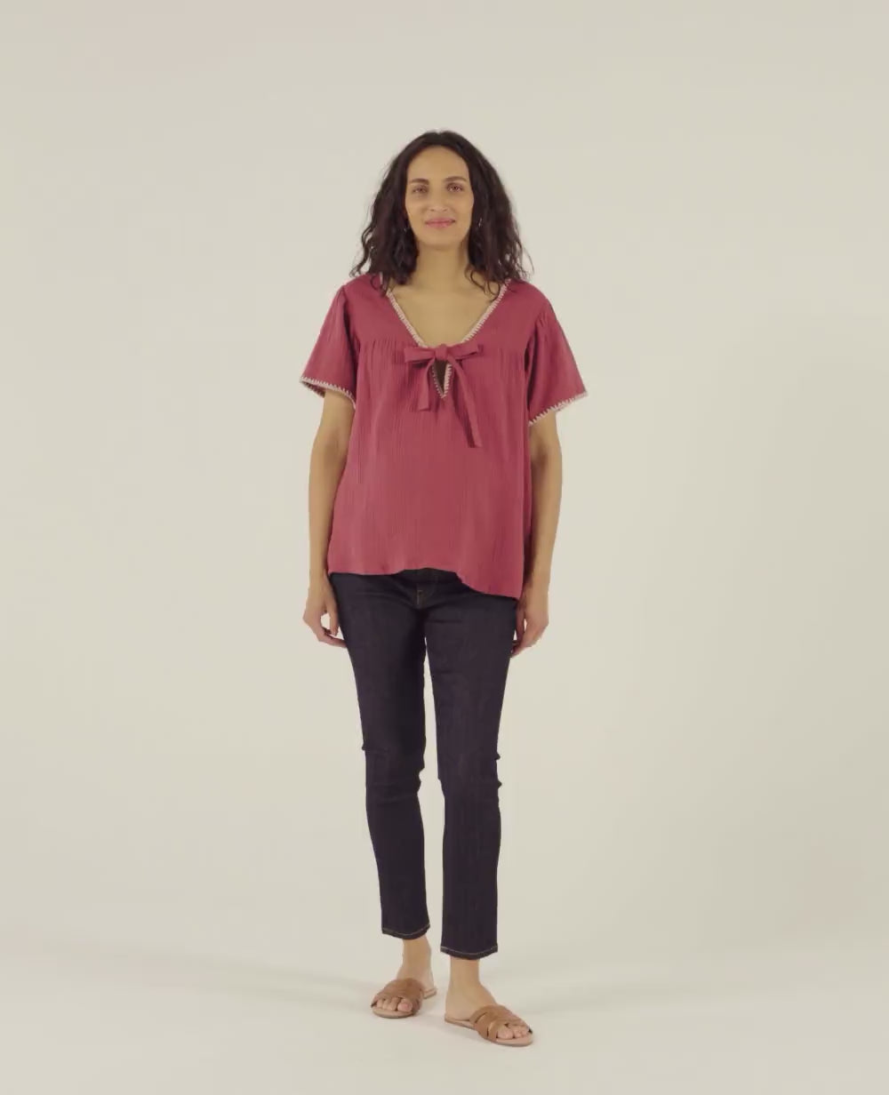 Blusa e camicia per l'allattamento Soraya - Prune