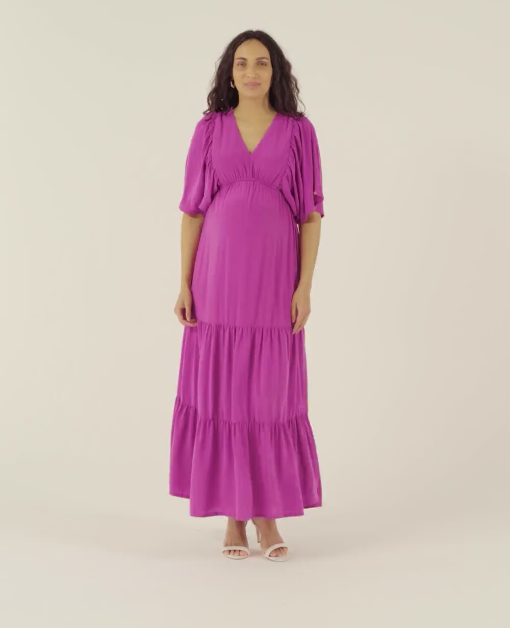 Claudette Long Maternity Dress - Petunia
