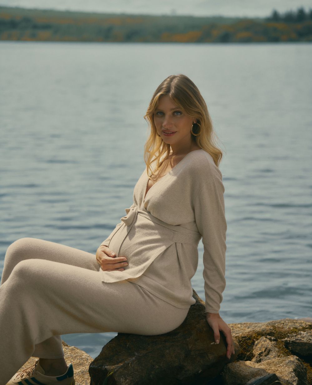 Beverly Wrap Maternity Sweater - Beige