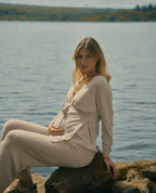 Beverly Wrap Maternity Sweater - Beige