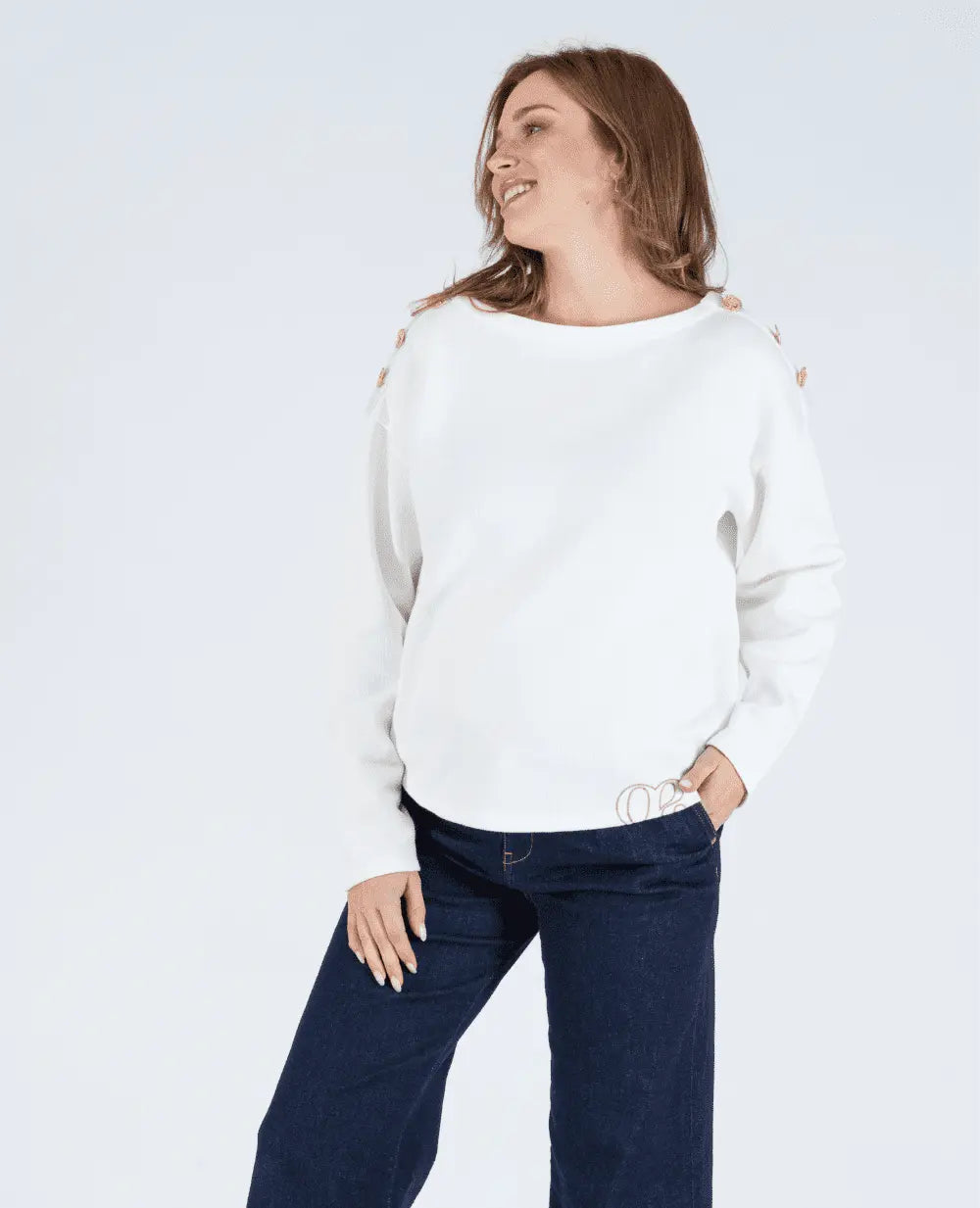 Pull marin de grossesse molene ivoire, cache cœur