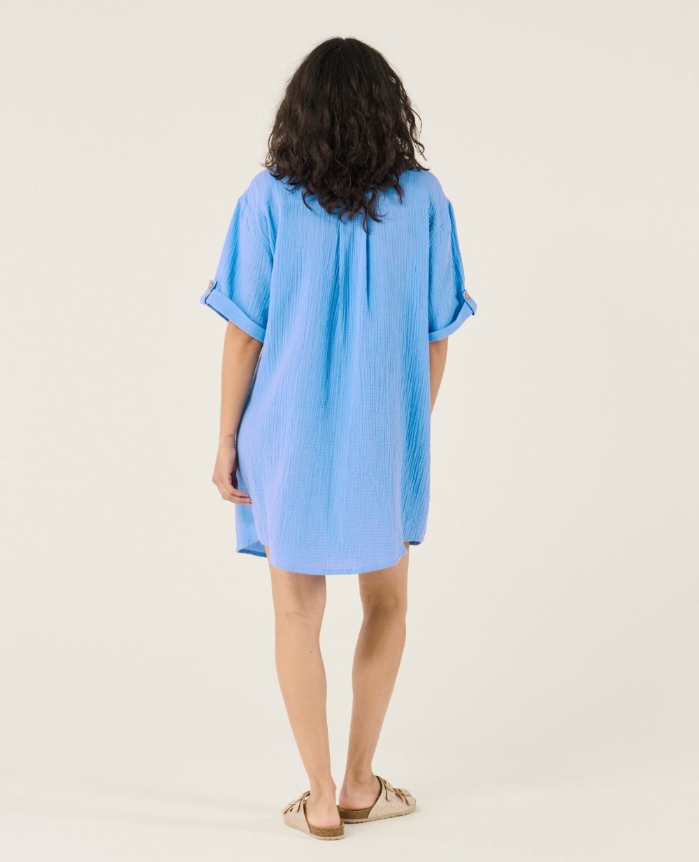 Abito chemise corto oversize per l'allattamento Bertille - Blu