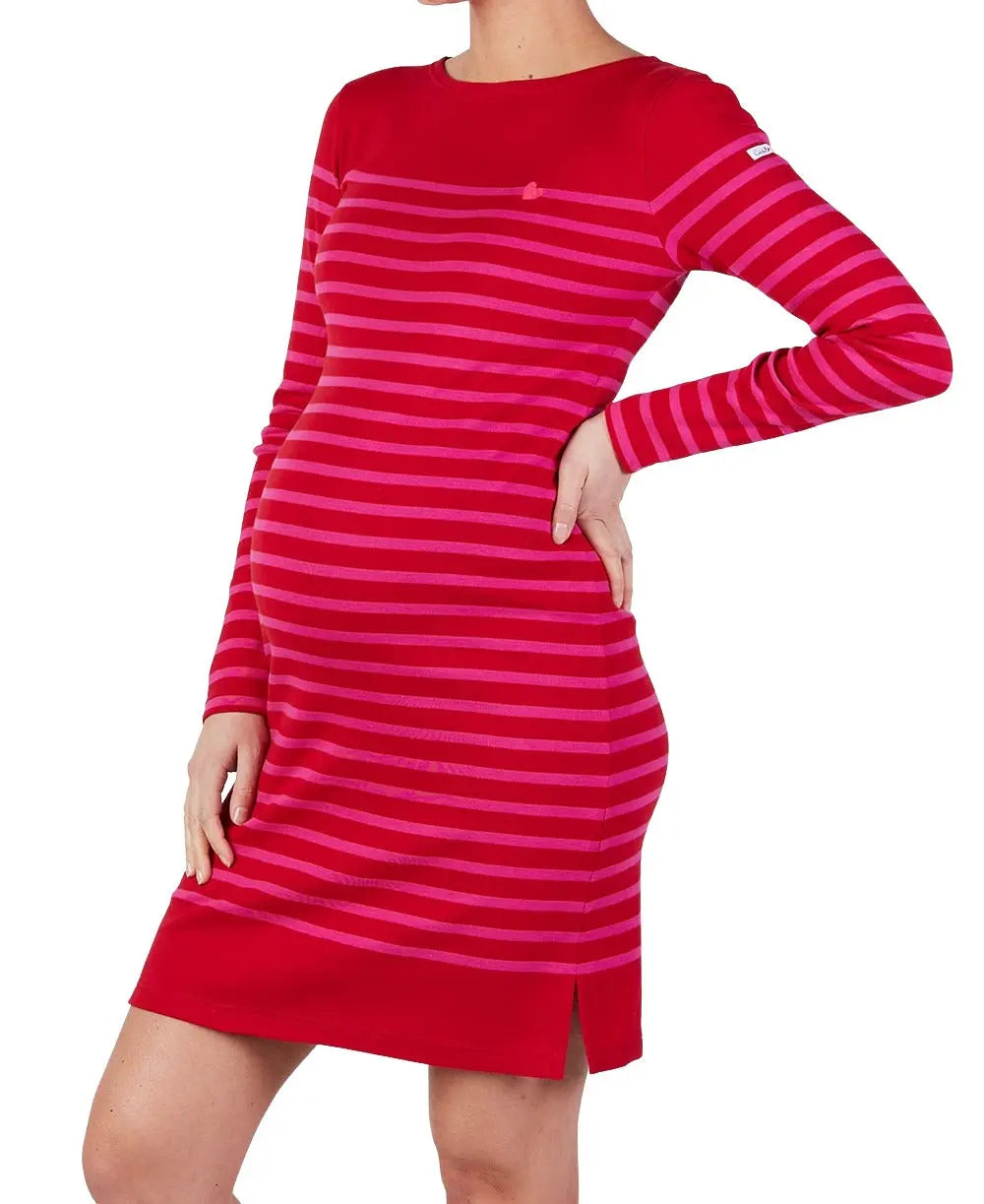 Robe de grossesse marinière rouge et fuchsia Quimper