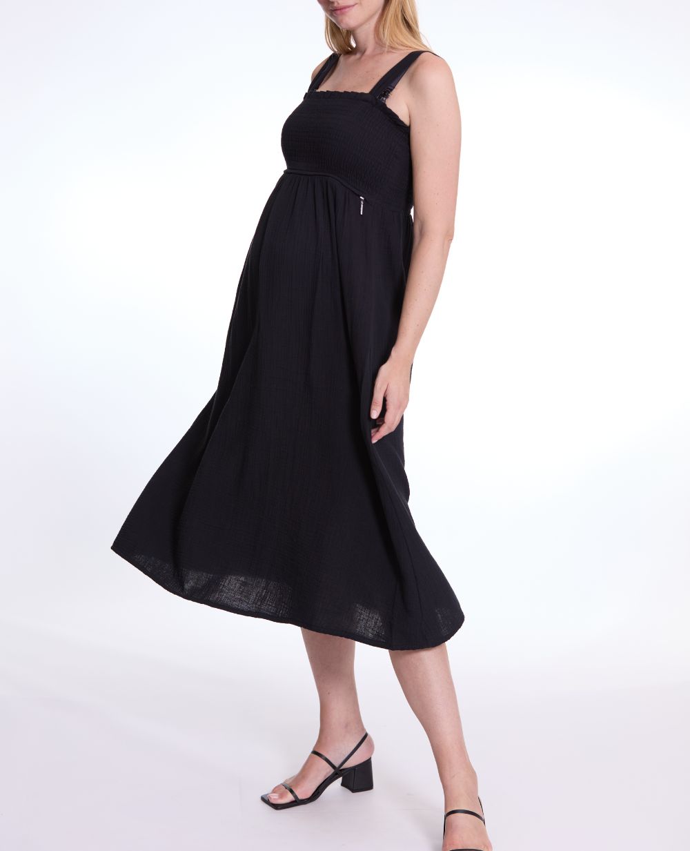 Lola Black Long Dress in GOTS Certified Organic Cotton Gauze Smocked | Cache Cur Lola Black Long Dress in GOTS Certified Organic Cotton Gauze Smocked | Cache Cur