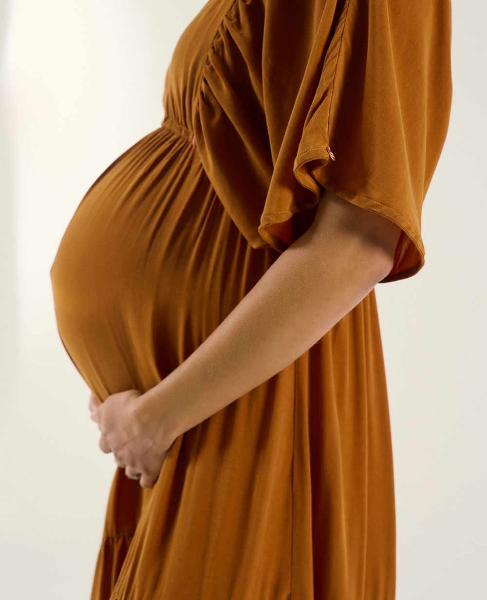 Claudette Long Maternity Dress - Camel