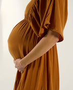 Claudette Long Maternity Dress - Camel