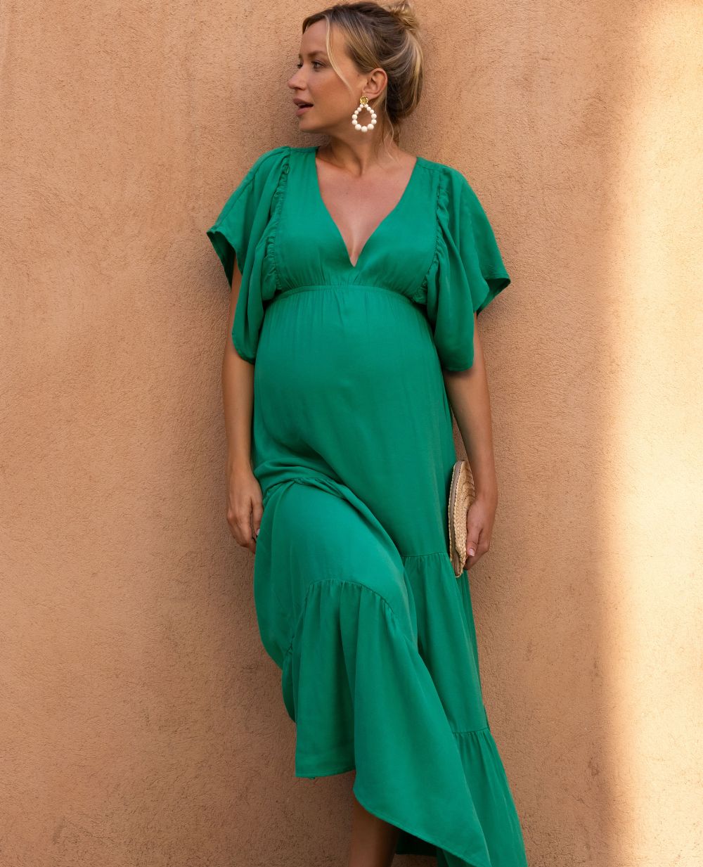Robe longue de maternité Claudette vert