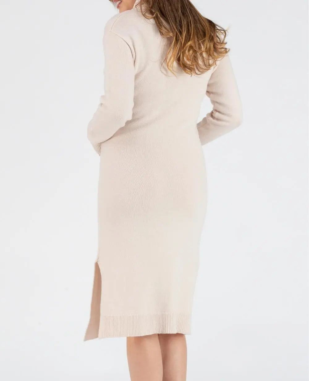 Robe pull cachemire grossesse et allaitement adele sable, #couleur_blanc