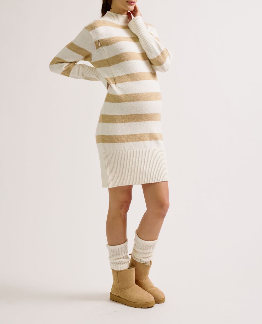 Robe pull de grossesse et allaitement Normandie - Beige/Ivoire