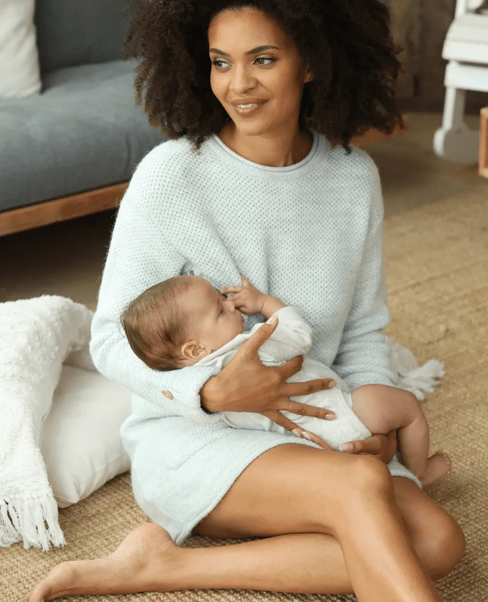 Robe pull de grossesse et d’allaitement honey gris perle,