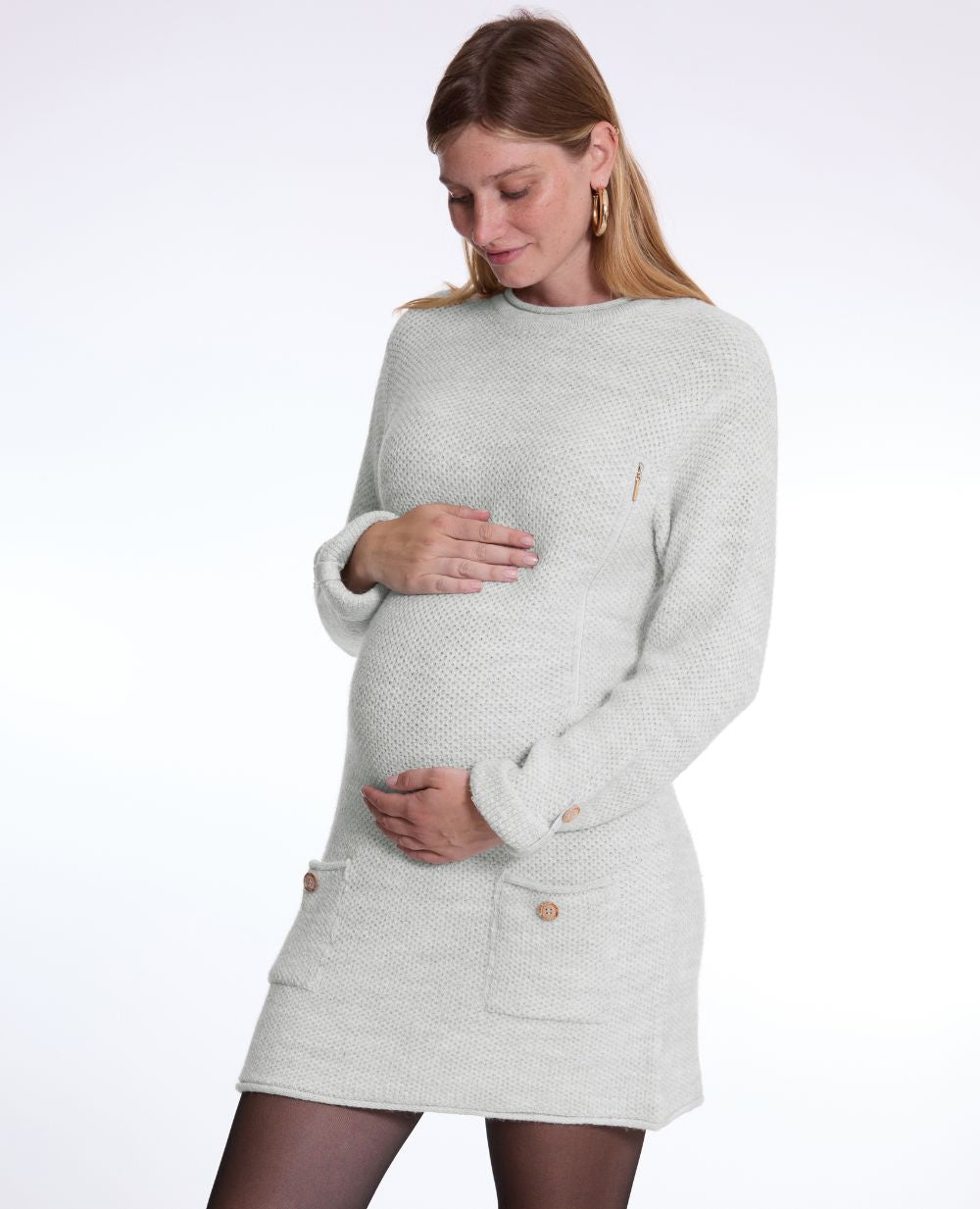 Honey Maternity and Nursing Sweater Dress - Pearl Grey
