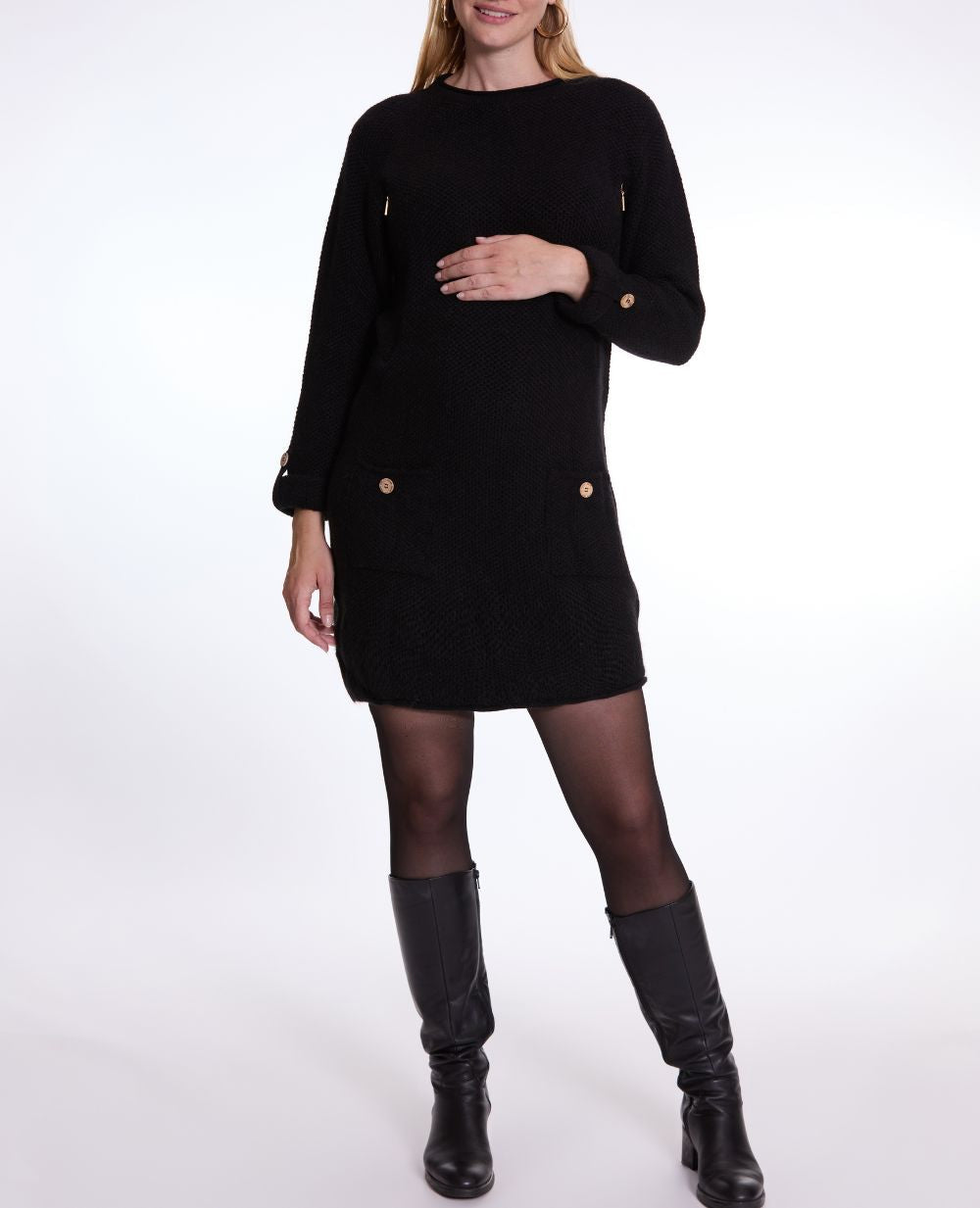 maternity dresses sweater Ingrid & Isabel Button Front Dress - Taupe drapey one Honey Black Dress European Knit