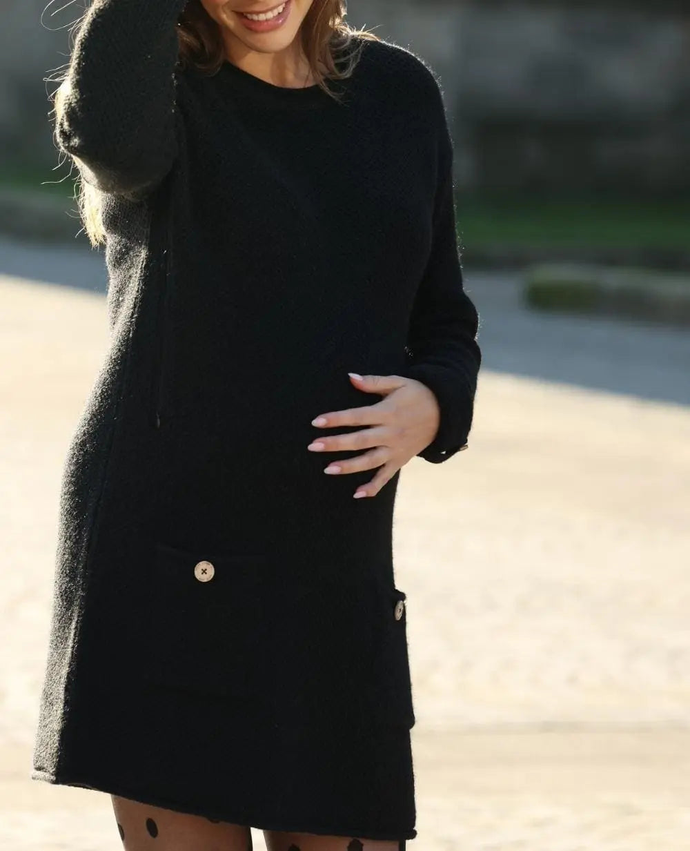 Robe pull de grossesse et d’allaitement honey noir, cache