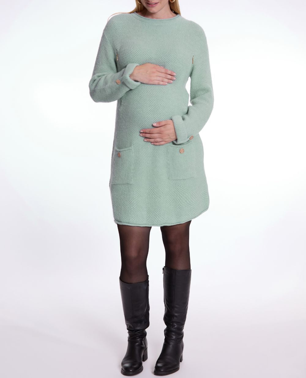 Robe pull de grossesse et d'allaitement Honey - Sauge