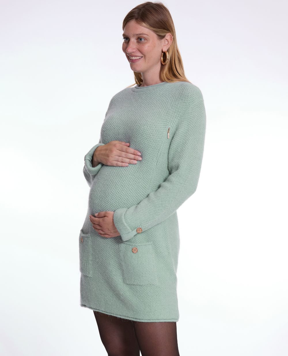 Robe pull de grossesse et d'allaitement Honey - Sauge