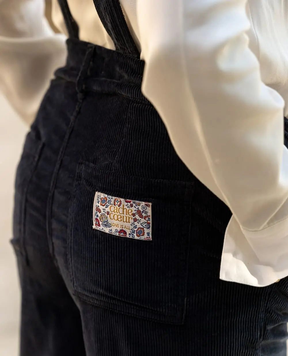 Clyde Velvet Maternity Overalls - Navy Blue