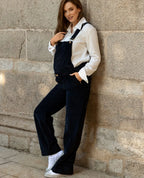 Clyde Velvet Maternity Overalls - Navy Blue