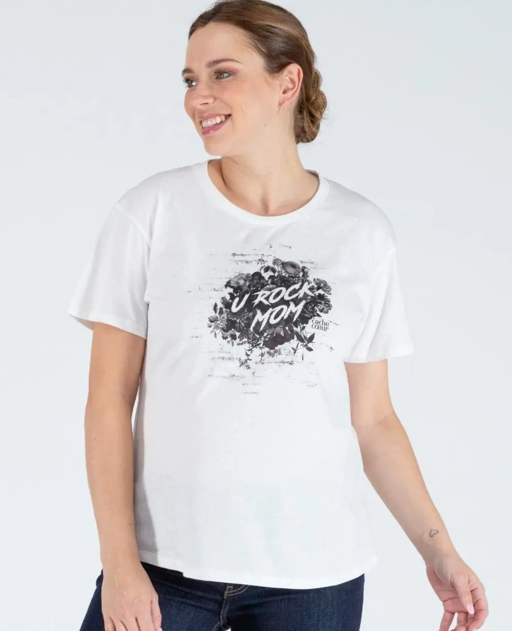 T-shirt de grossesse rock noir, cache cœur