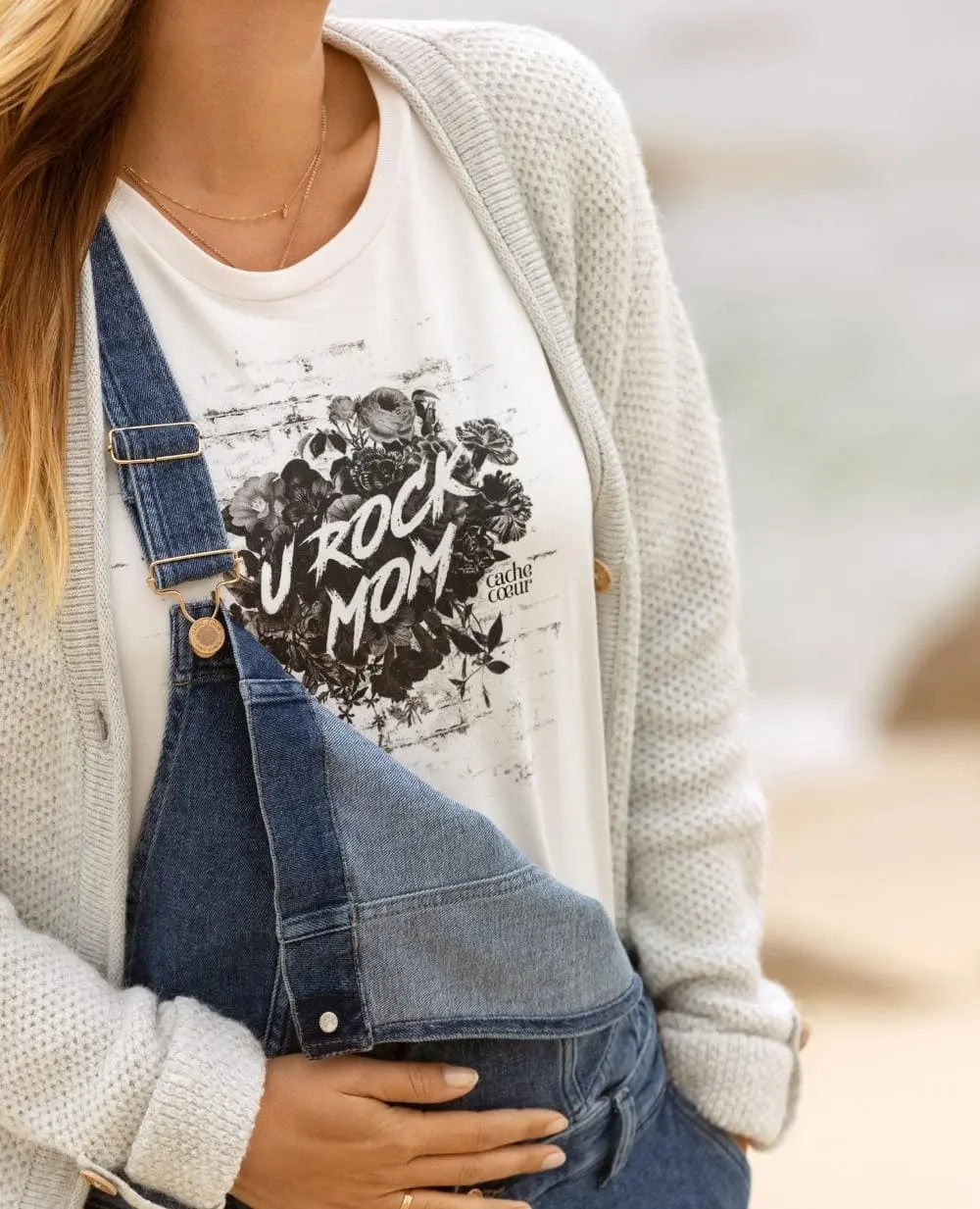 T-shirt de grossesse rock noir, cache cœur