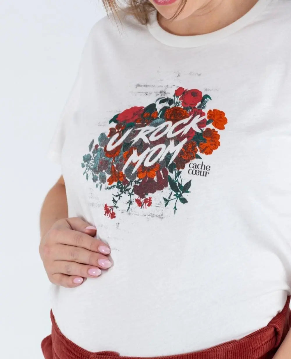 T-shirt de grossesse rock rouge, cache cœur