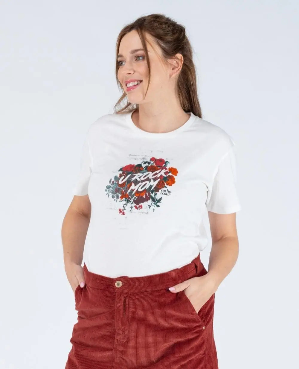 T-shirt de grossesse rock rouge, cache cœur