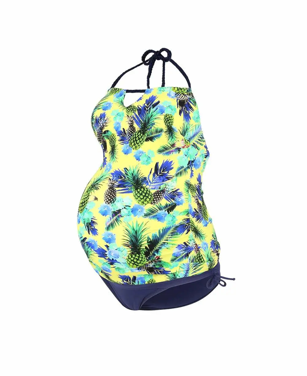 Tankini de grossesse aloha jaune, cache cœur