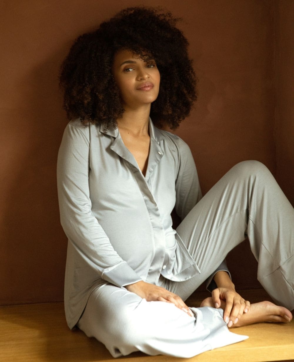 Veste de pyjama de grossesse et d’allaitement Satine - Gris