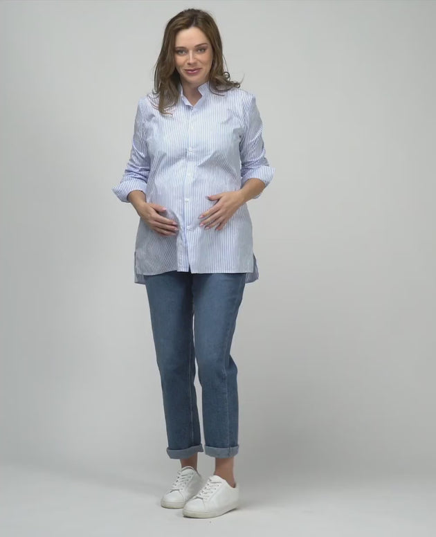 Chemise liquette de grossesse et d'allaitement Camille bleu